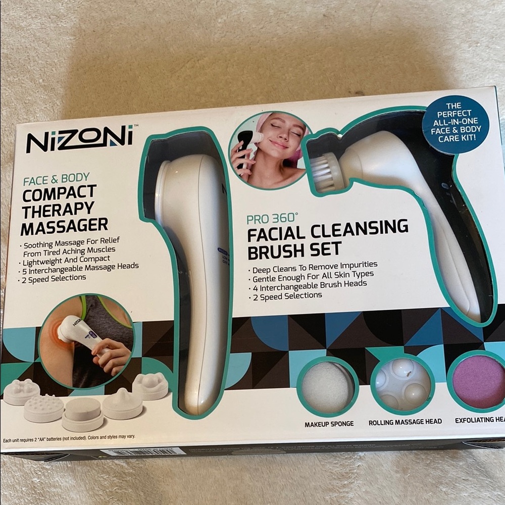 Nizoni compact Therapy Massager and Facial Cleansing Brush Set